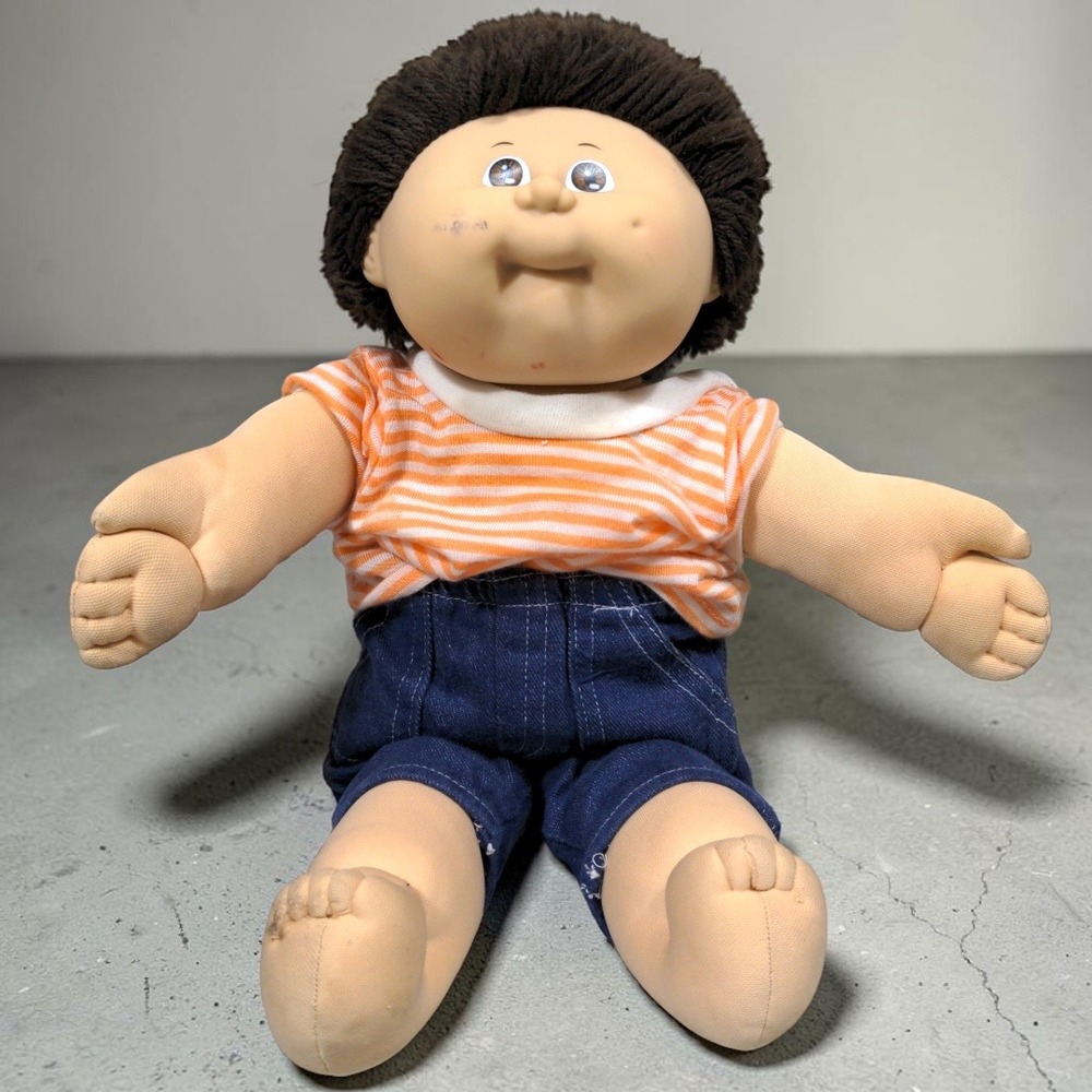 Vtg 1982 Cabbage Patch Kids Boy Doll Coleco Xavier Roberts Brown Hair Blue Eyes